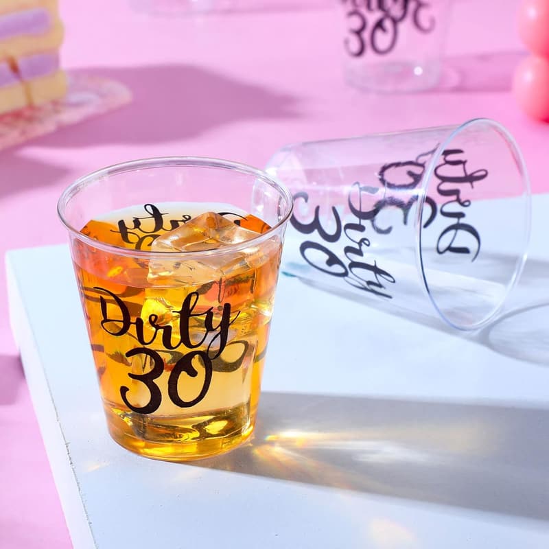 30th Birthday Party Shot Glasses - 100 Pcs Clear Disposable Cups