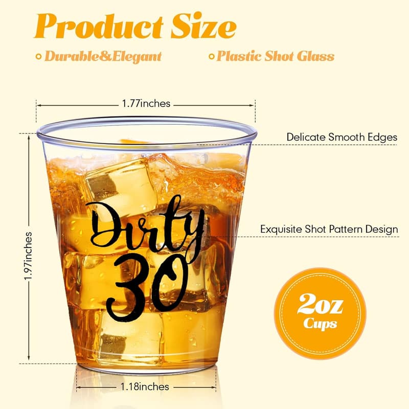 30th Birthday Party Shot Glasses - 100 Pcs Clear Disposable Cups