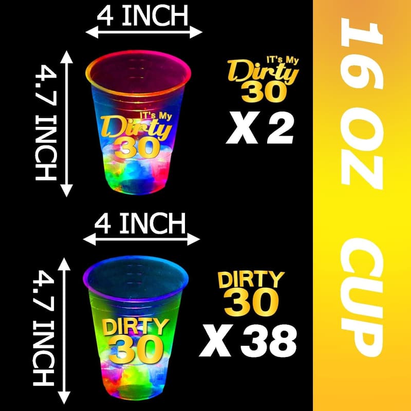 Glow Birthday Party Supplies - 16oz Flashing Cups (40 Pack)