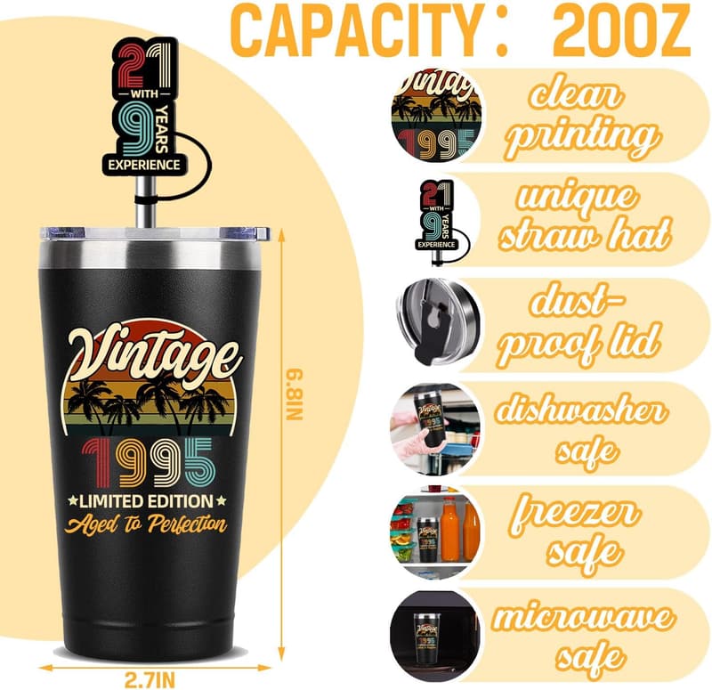 30th Birthday Vintage Thermos Cup with Straw - Funny Gift for All