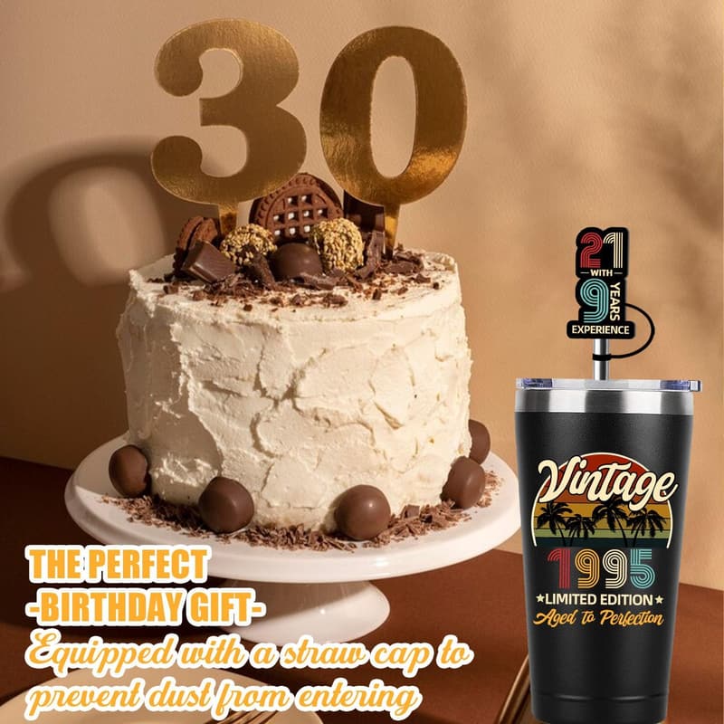 30th Birthday Vintage Thermos Cup with Straw - Funny Gift for All