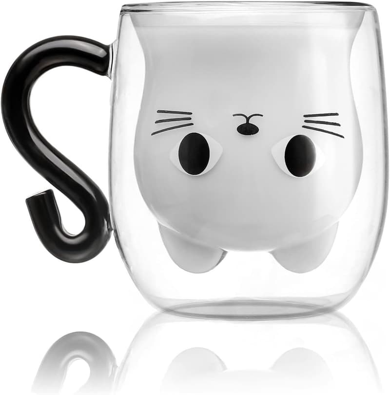 Cute Double Wall Glass Cat Mug - Perfect Gift for Women