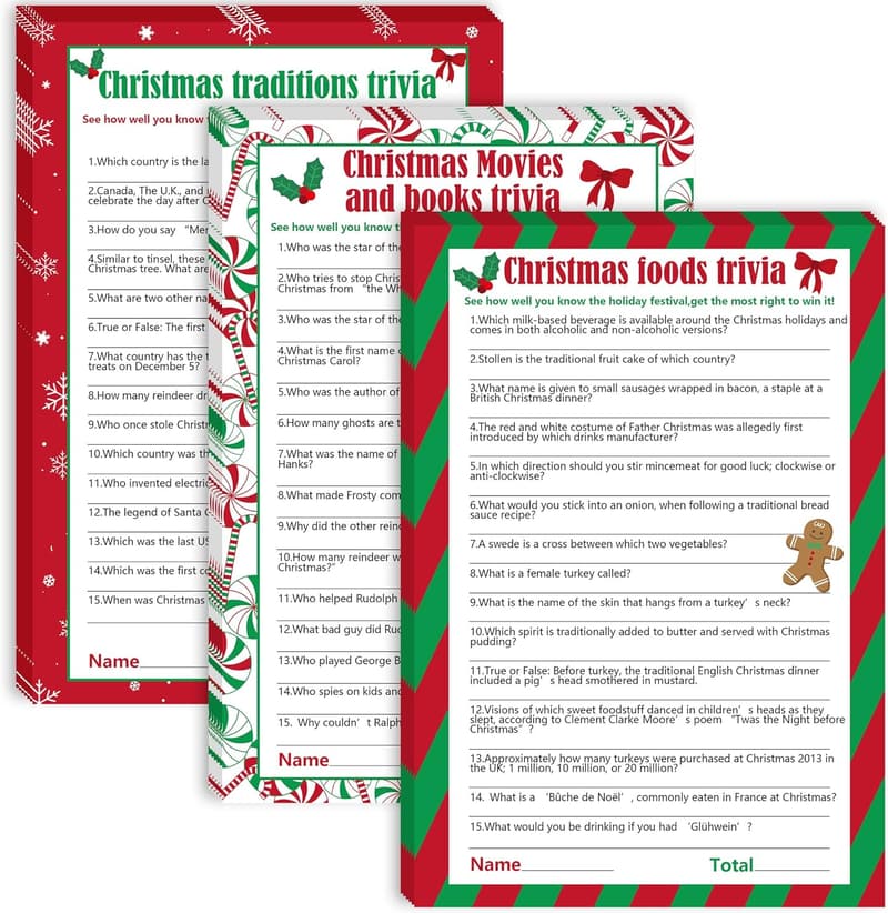 Christmas Trivia Game Cards - 62 Piece Set for Adults