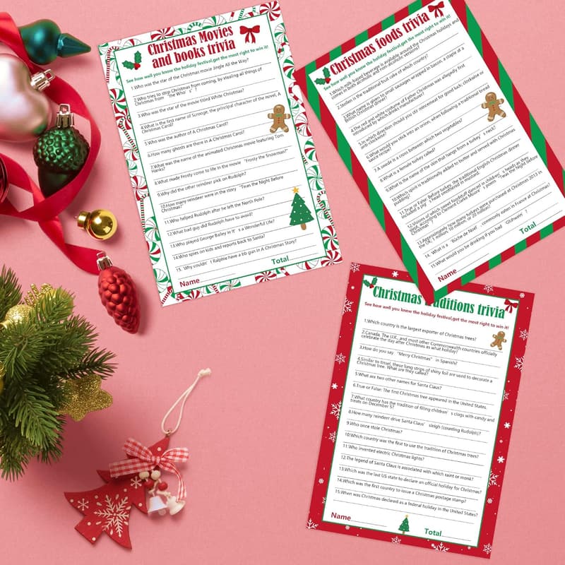 Christmas Trivia Game Cards - 62 Piece Set for Adults