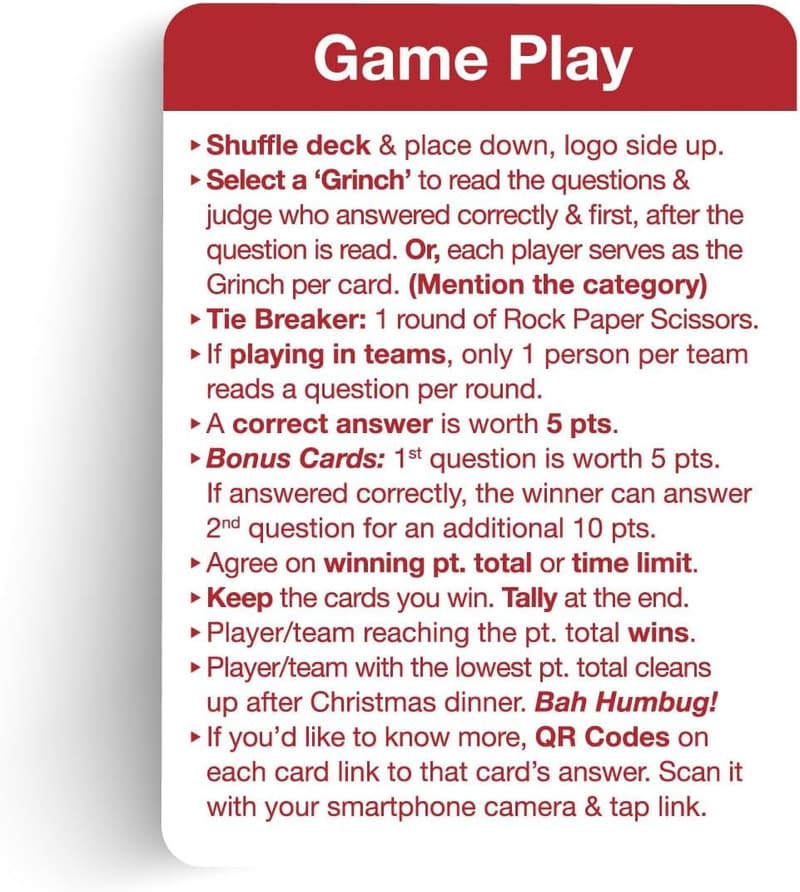 Christmas Trivia Card Game - 110 Cards for Ages 8+
