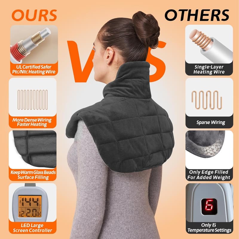 Weighted Neck & Shoulder Heating Pad for Pain Relief - 12 Settings