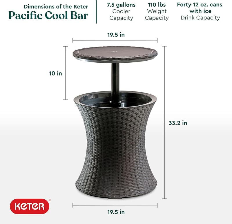 Outdoor Patio Cool Bar & Beverage Cooler Table, Espresso Brown
