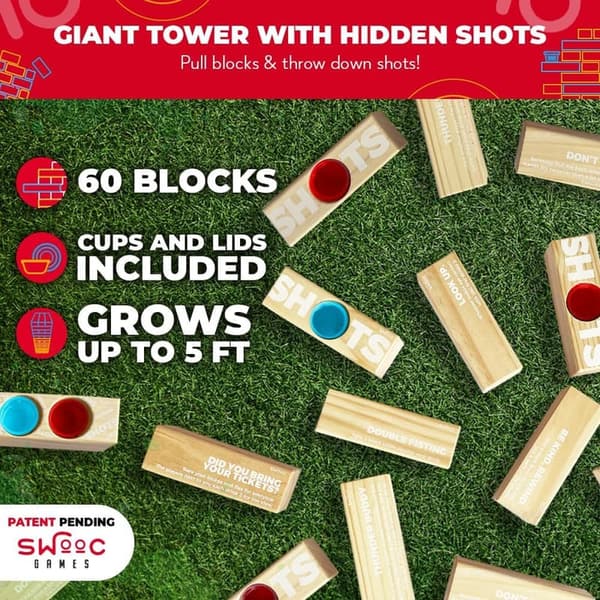 Giant Outdoor Tipsy Tower Game with Hidden Jello Shots