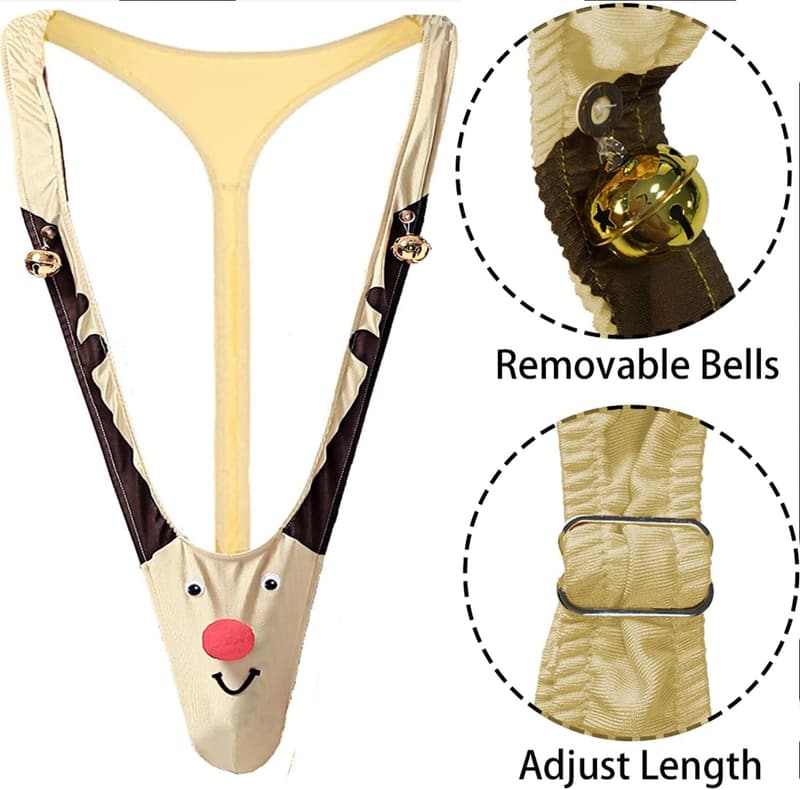 Naughty Men's Reindeer Mankini Thong with Bells