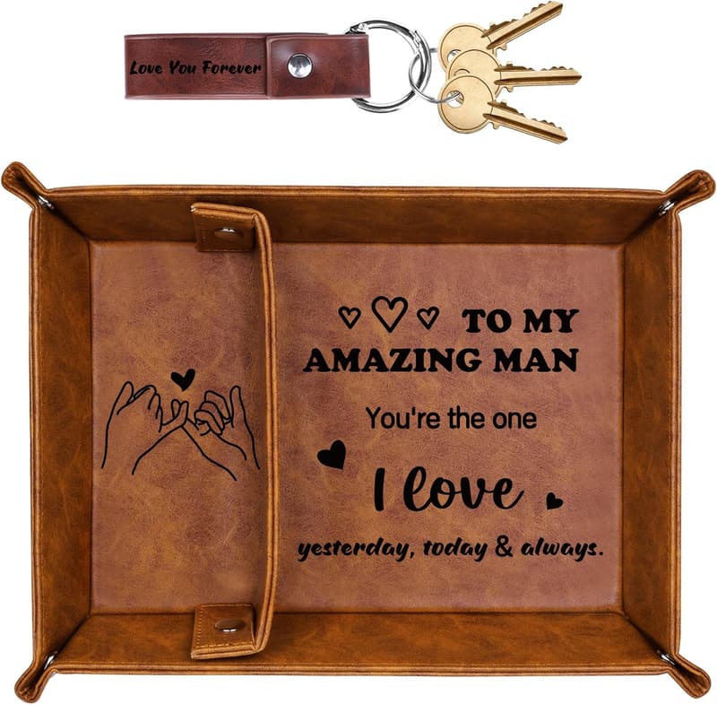 Husband Birthday Gift: PU Leather Valet Tray & Keychain