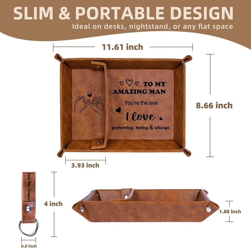Husband Birthday Gift: PU Leather Valet Tray & Keychain