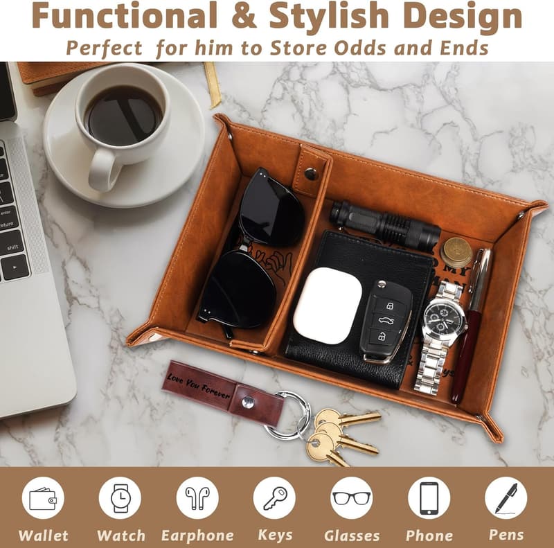 Husband Birthday Gift: PU Leather Valet Tray & Keychain