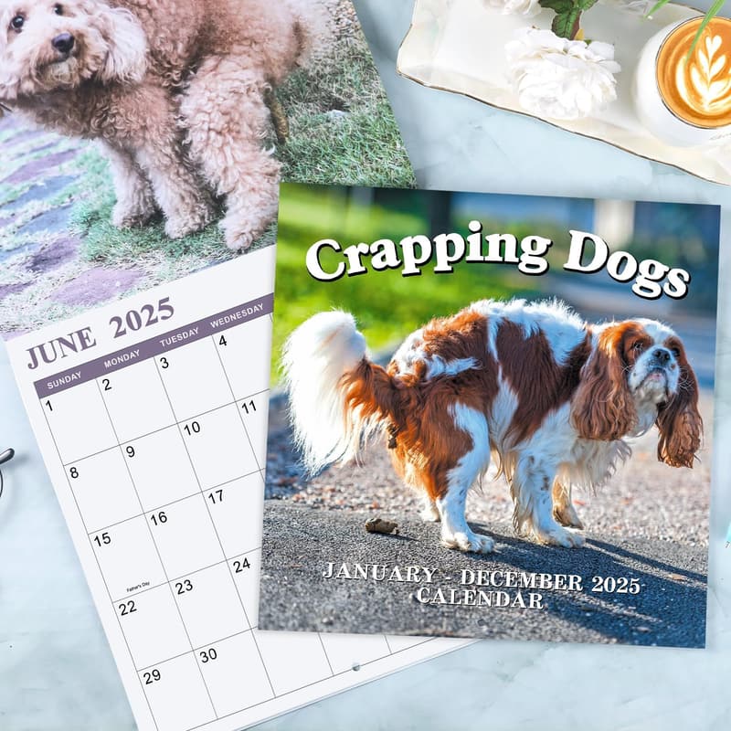 2025 Pooping Dogs Wall Calendar - Funny Gag Gift for Friends