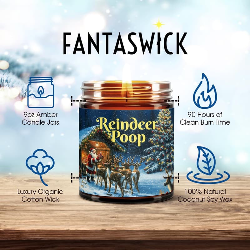 Christmas Reindeer Poop Candle | 100% Natural Coconut Soy Wax | 9oz