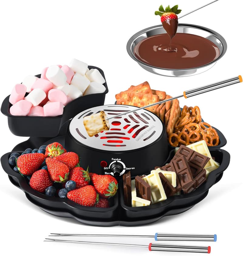 Indoor S'mores Maker & Fondue Pot with Trays and Roasting Forks