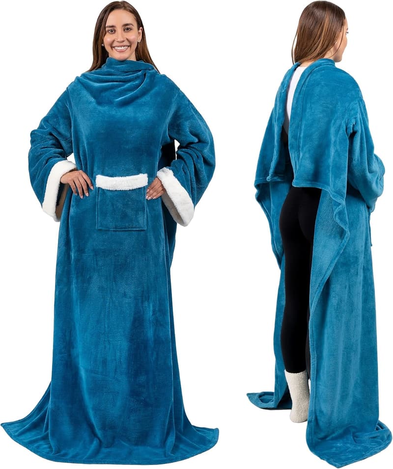 Cozy Teal Wearable Fleece Blanket for Adults