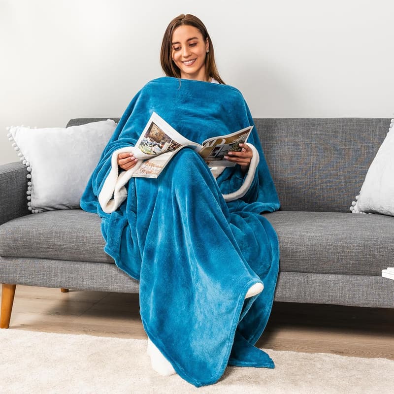 Cozy Teal Wearable Fleece Blanket for Adults
