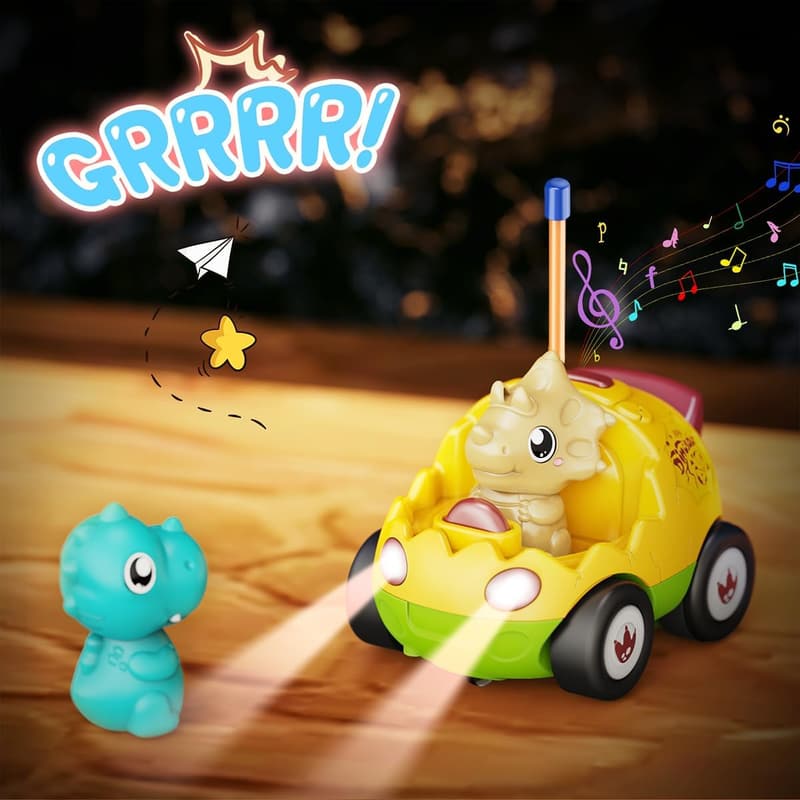 Dinosaur Remote Control Cars with Music & Lights for Toddlers