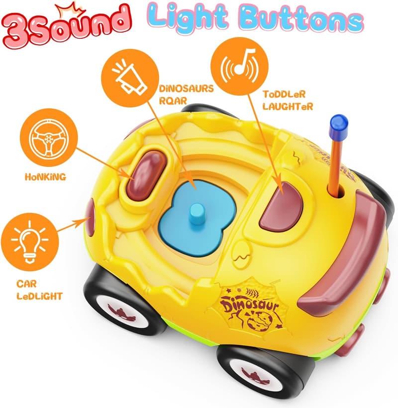 Dinosaur Remote Control Cars with Music & Lights for Toddlers