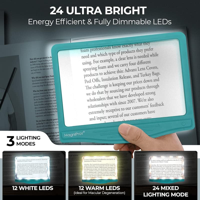 5X LED Page Magnifier with Anti-Glare Lens for Seniors