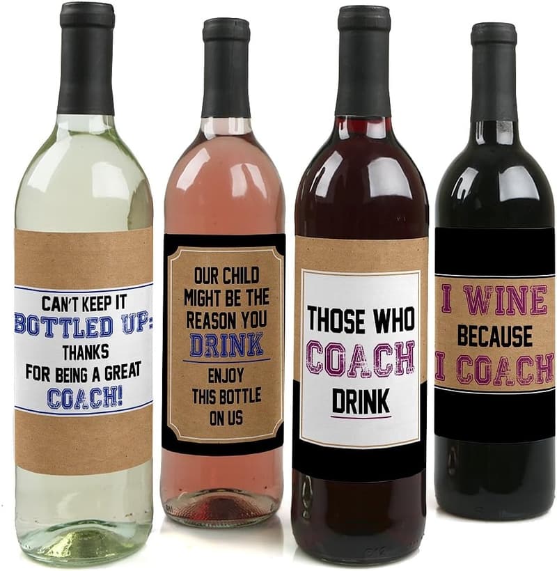 Coach Appreciation Gift Wine Bottle Label Stickers - Set of 4