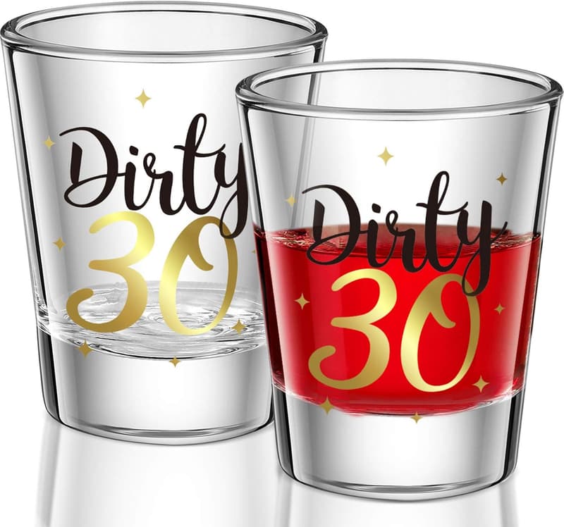 30th Birthday Shot Glasses Set - Black & Gold, 2oz