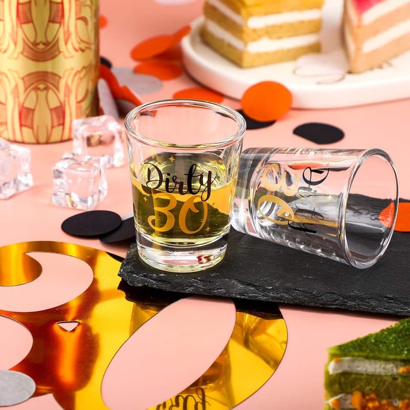 30th Birthday Shot Glasses Set - Black & Gold, 2oz
