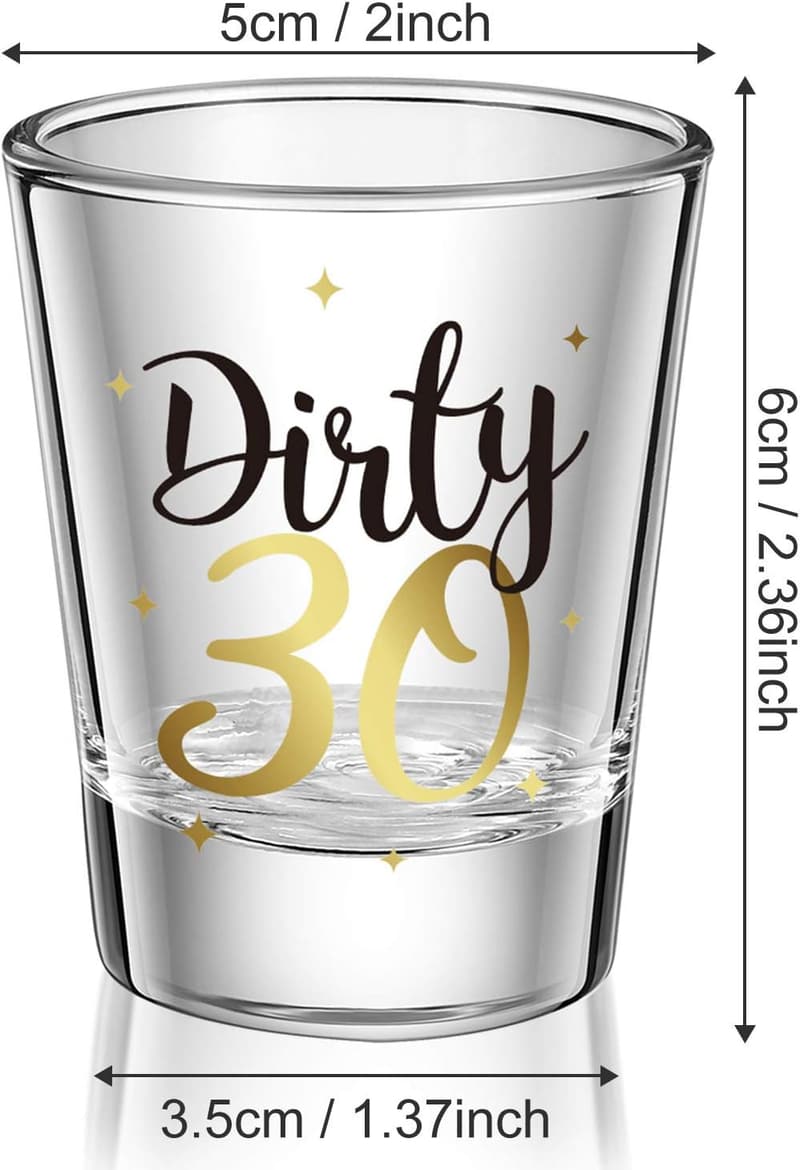 30th Birthday Shot Glasses Set - Black & Gold, 2oz