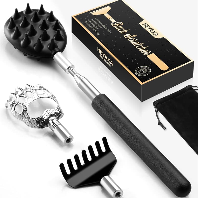 Telescoping Back Scratcher with 3 Detachable Heads - Ideal Father's Day Gift