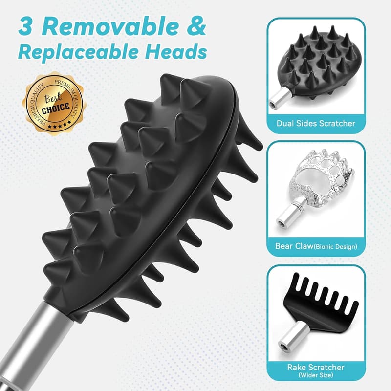 Telescoping Back Scratcher with 3 Detachable Heads - Ideal Father's Day Gift