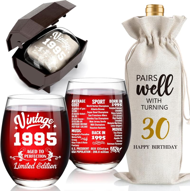 30th Birthday Vintage Wine Glass & Bottle Gift Set