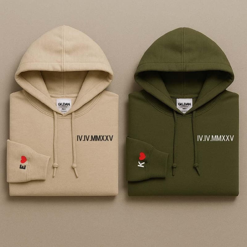 Personalized Roman Numeral Hoodies for Couples
