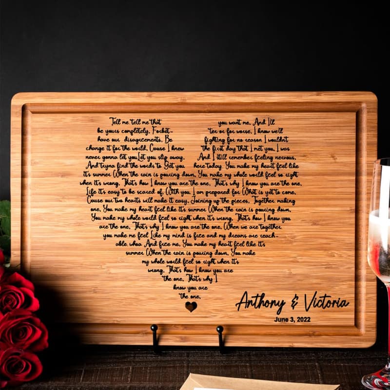 Wedding Anniversary Personalized Heart Song Lyrics Cutting Board