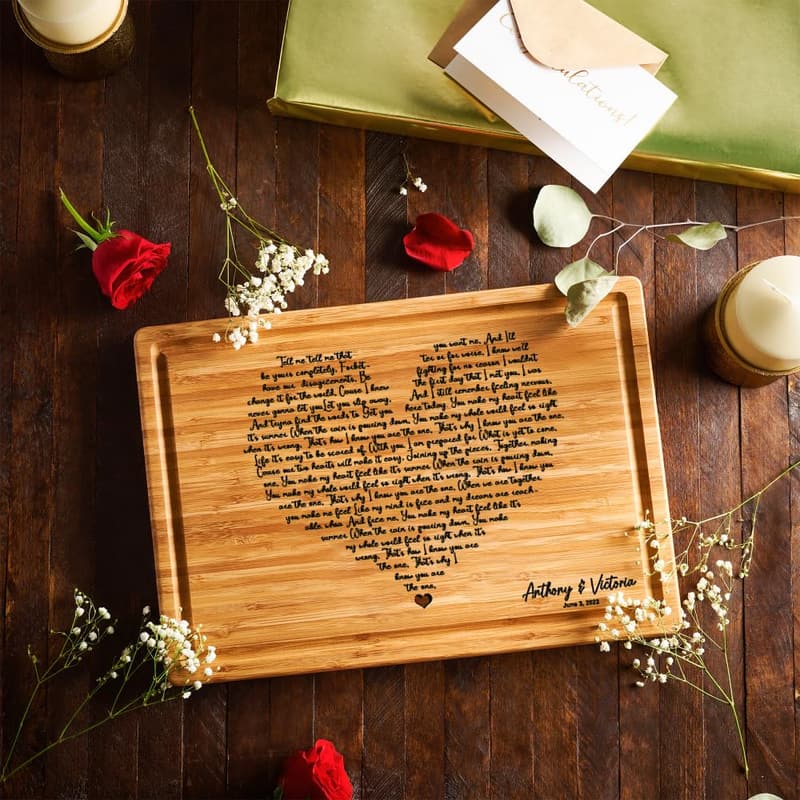 Wedding Anniversary Personalized Heart Song Lyrics Cutting Board