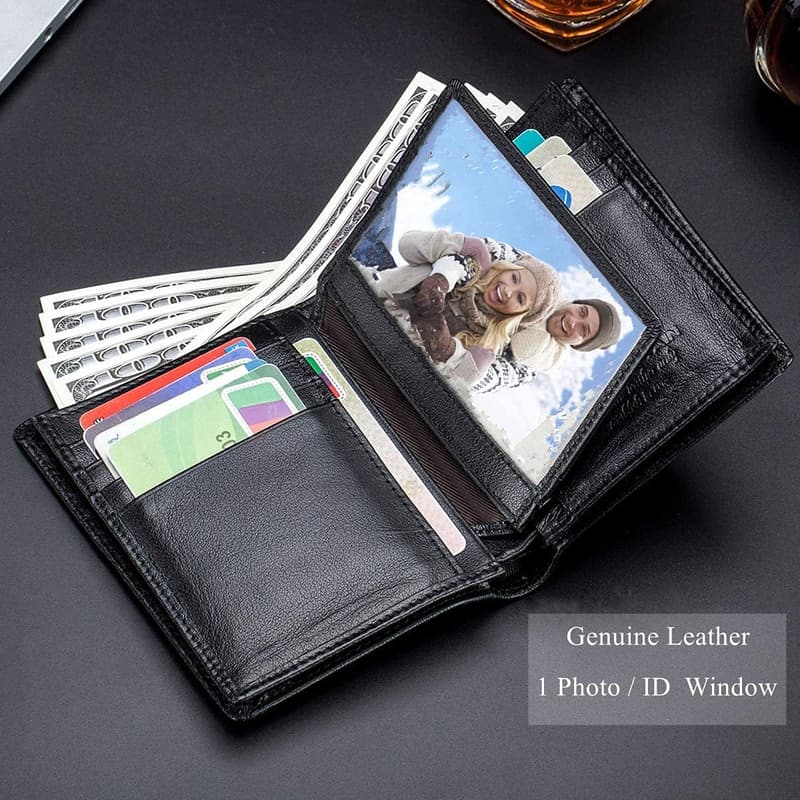 Men's Genuine Leather Bifold Wallet with 15 Card Slots