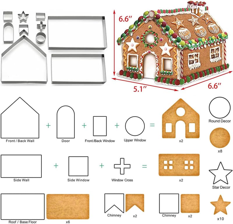 3D Gingerbread House Cookie Cutter Set - 10 Pieces for Kids