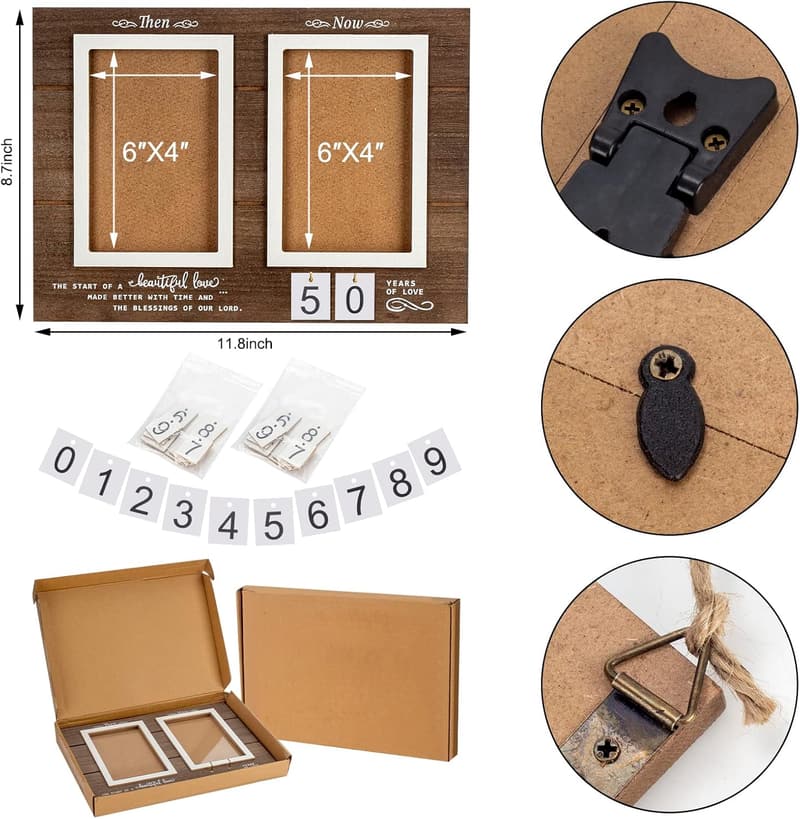 Anniversary Wood Photo Frame for 1-99 Years, Holds 2 Photos