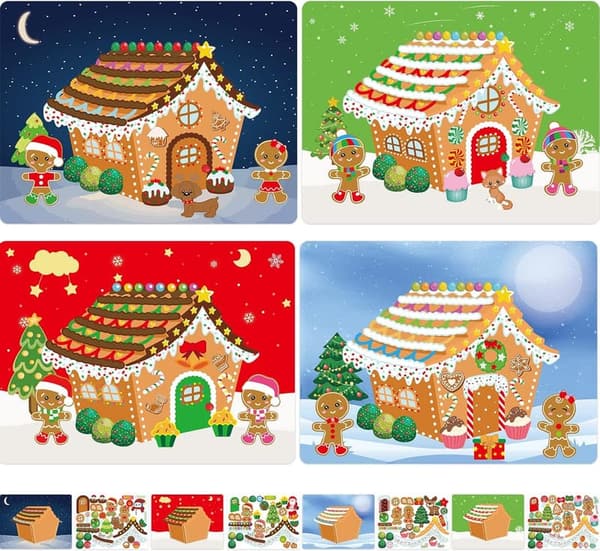 Christmas Gingerbread House Stickers Craft Kit for Kids (12 Sets)
