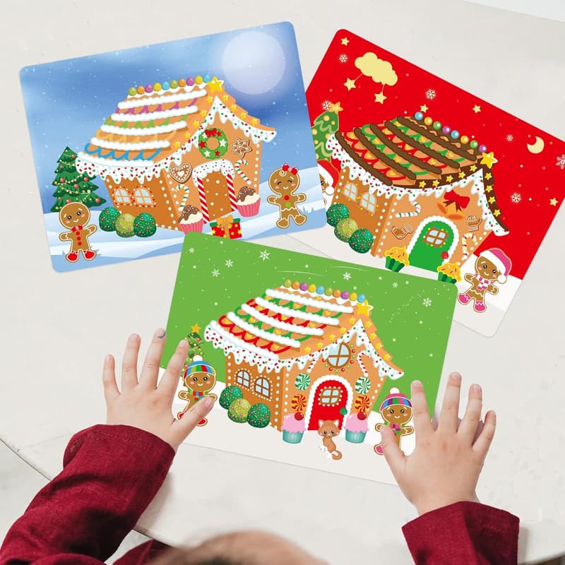Christmas Gingerbread House Stickers Craft Kit for Kids (12 Sets)