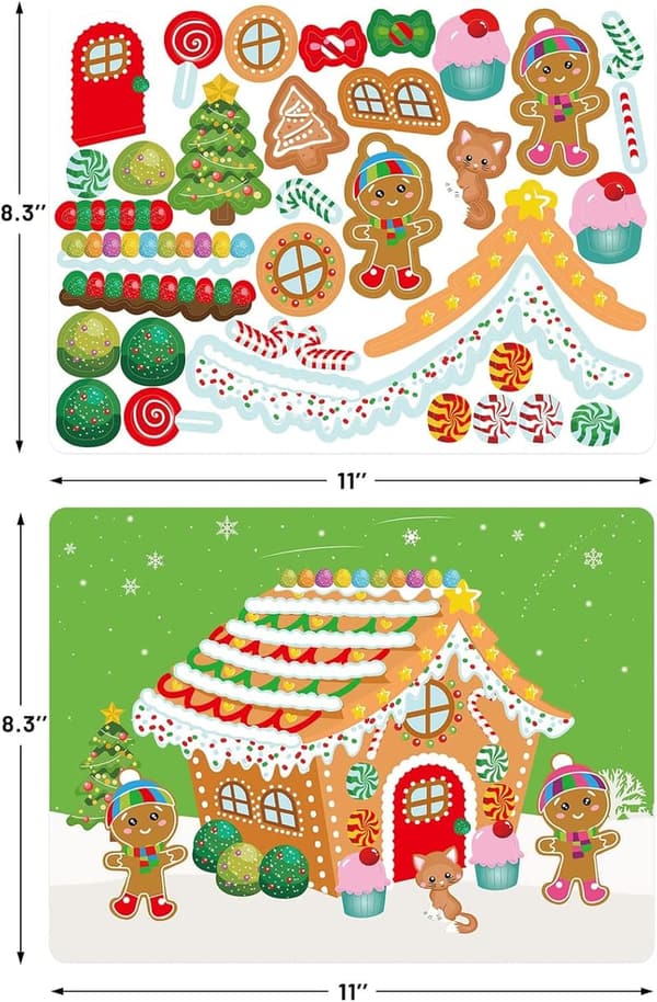 Christmas Gingerbread House Stickers Craft Kit for Kids (12 Sets)