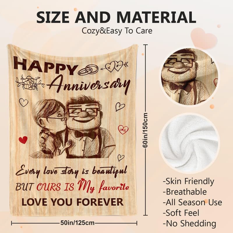 Happy Anniversary Throw Blanket - Couples Gift, 50
