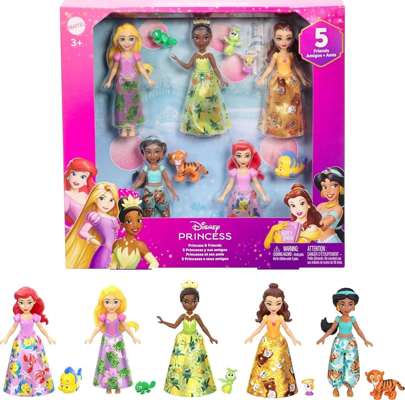 Disney Princess Doll Set with 5 Posable Dolls & Friends