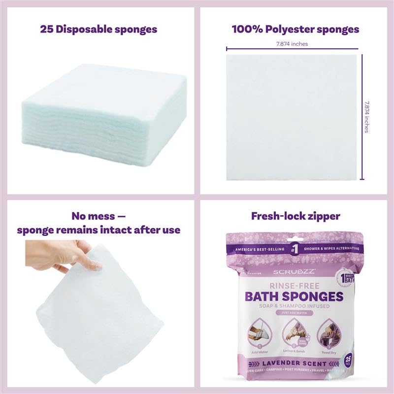 Lavender Disposable Bathing Wipes - 25 Pack