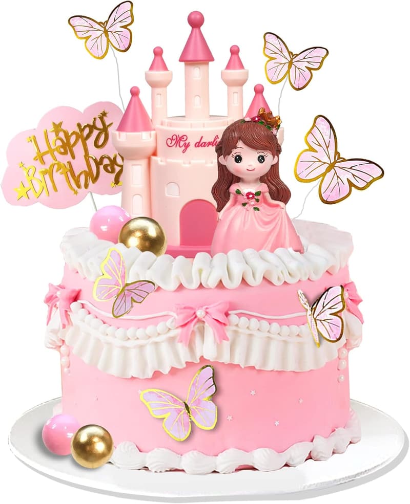 Pink Princess Cake Topper Set for Girls' Birthday Party Decorations