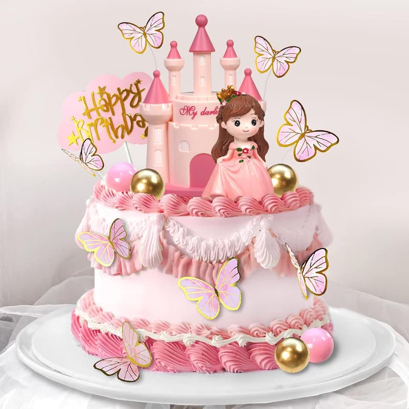 Pink Princess Cake Topper Set for Girls' Birthday Party Decorations