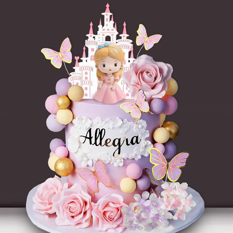 Princess Birthday Cake Topper Set with Flowers and Butterflies