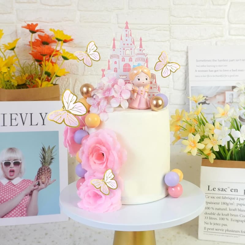 Princess Birthday Cake Topper Set with Flowers and Butterflies