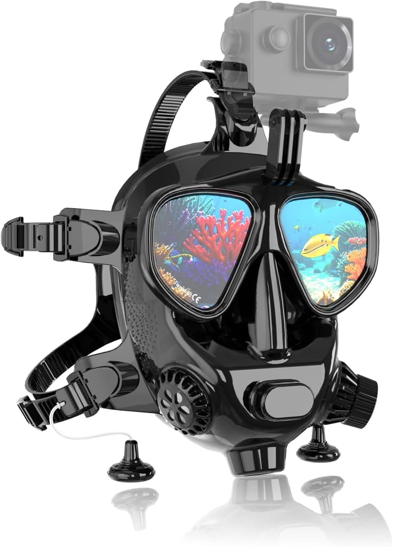 Full Face Snorkel Mask with Camera Mount - 180° Panoramic View