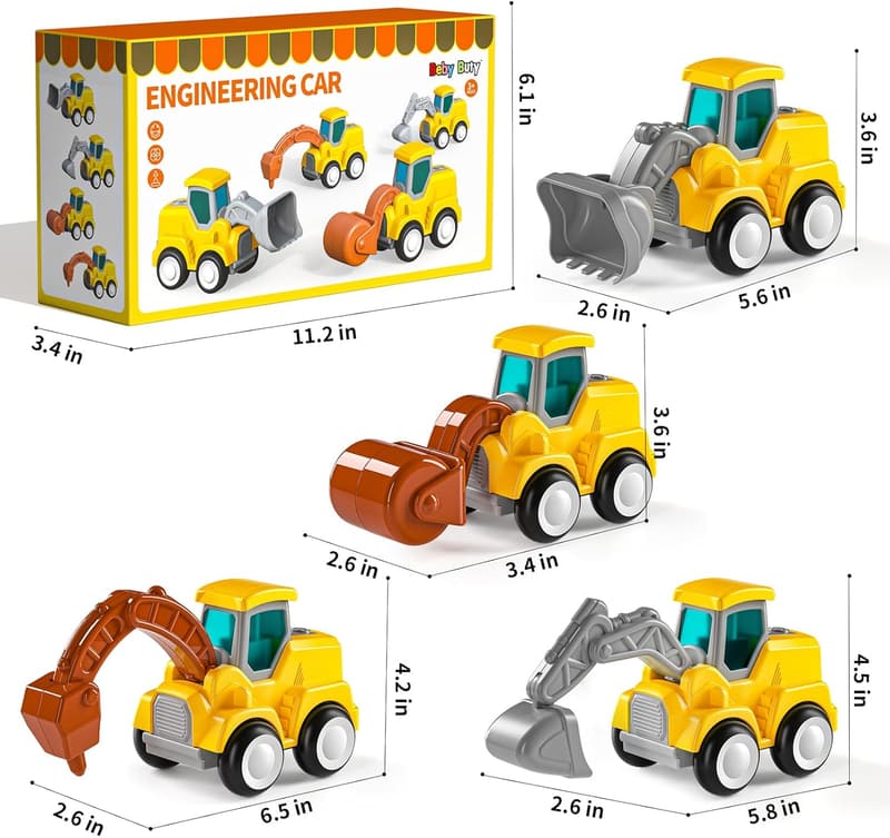 Construction Vehicle Toy Trucks for Toddlers (4 PCS)