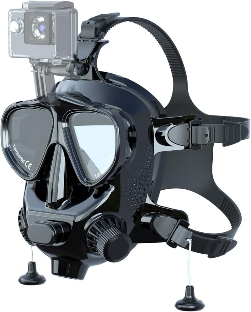 Full Face Snorkel Mask for Adults with Camera Mount - Black